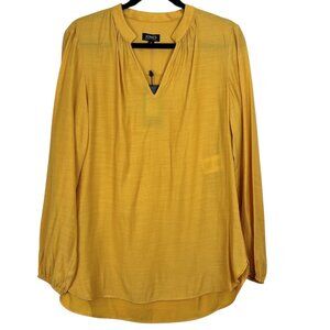 NWT Jones New York Blouse Women’s Medium Mustard Yellow V-Neck Long Sleeve‎